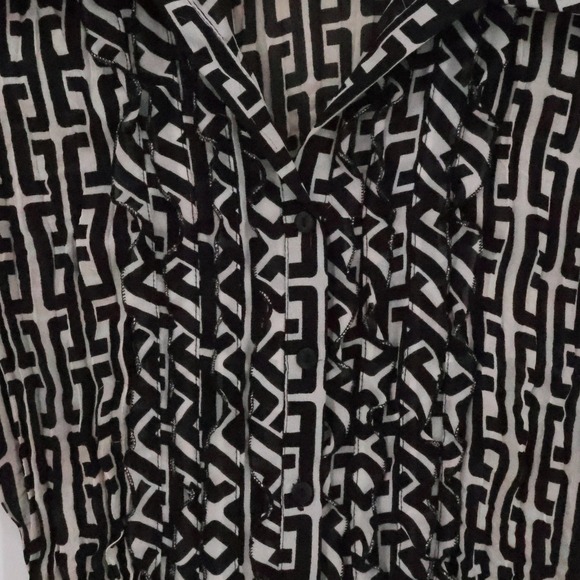 Y2K Ruffle Button Top Office Siren Flare Sleeves Vintage Indie Sheer Size M - Picture 6 of 9